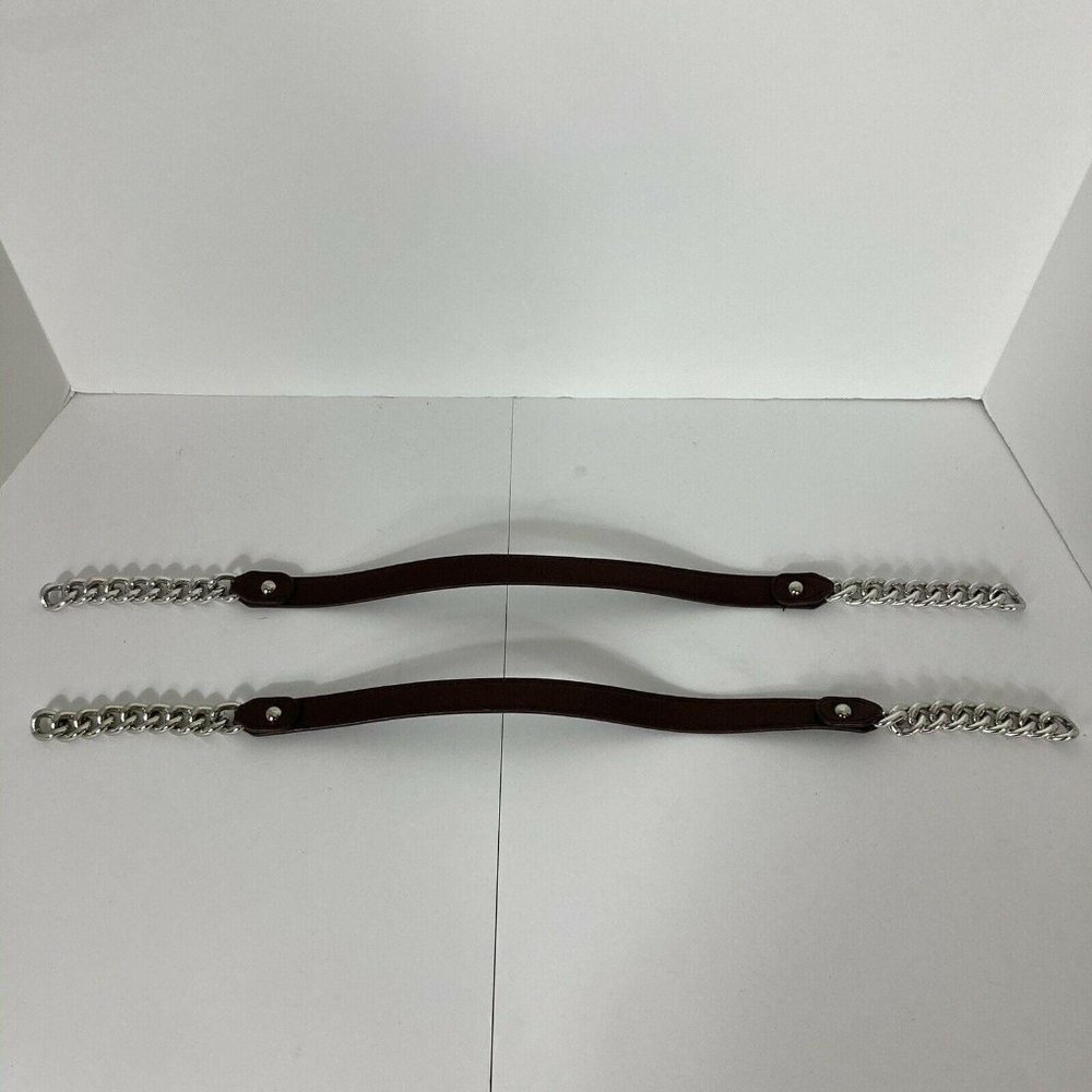 Set of Two Miche Purse Handles Brown Straps Chain